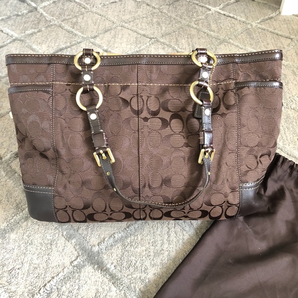Coach 11239 Brown Signature Shoulder Tote Bag - Picture 2 of 8